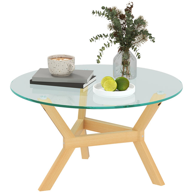 Masuta de cafea din sticla securizata, masa de living cu suporturi reglabile pentru picioare si cadru de otel, masa laterala rotunda pentru living, transparenta, Ø80 x 45 cm