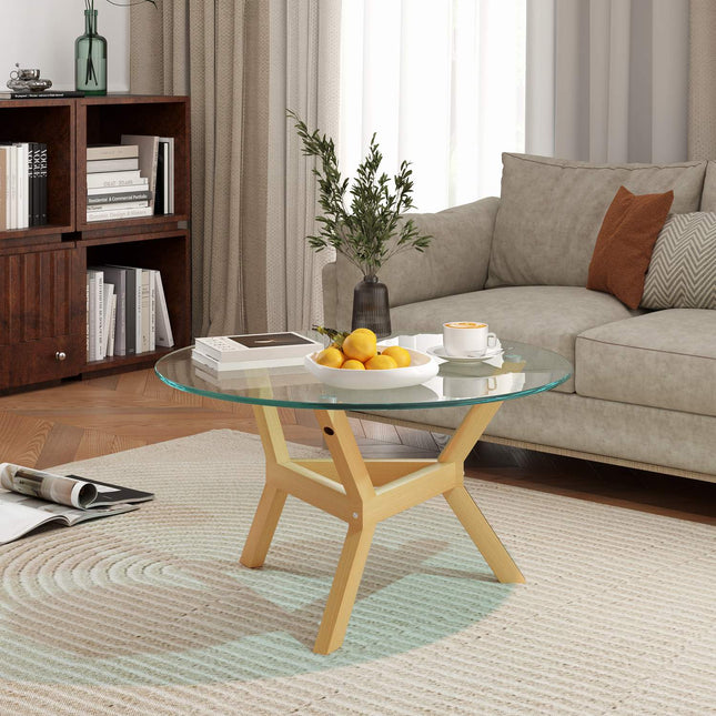 Masuta de cafea din sticla securizata, masa de living cu suporturi reglabile pentru picioare si cadru de otel, masa laterala rotunda pentru living, transparenta, Ø80 x 45 cm
