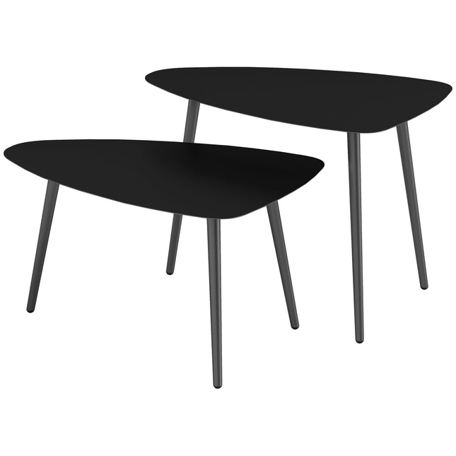Set de 2 măsuțe de cafea, masă de balcon rezistentă la intemperii din oțel, măsuță laterală cu design geometric, măsuță de cafea pentru exterior, masă de grădină, masă de terasă pentru grădină, terasă, balcon, negru