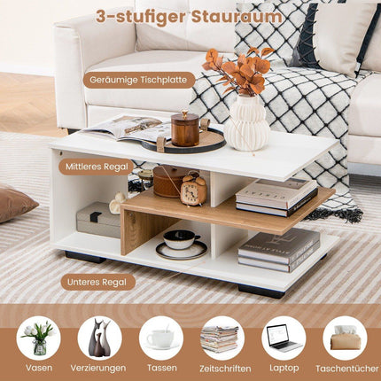 Masuta de cafea cu depozitare &amp; Raft central in forma de L masa de living dreptunghiulara masa de accent alb