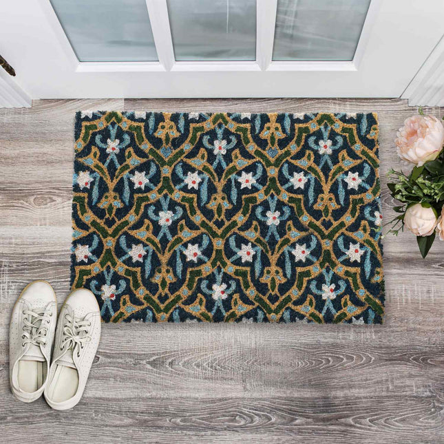 Preș din nucă de coco - Design floral oriental, antiderapant, durabil