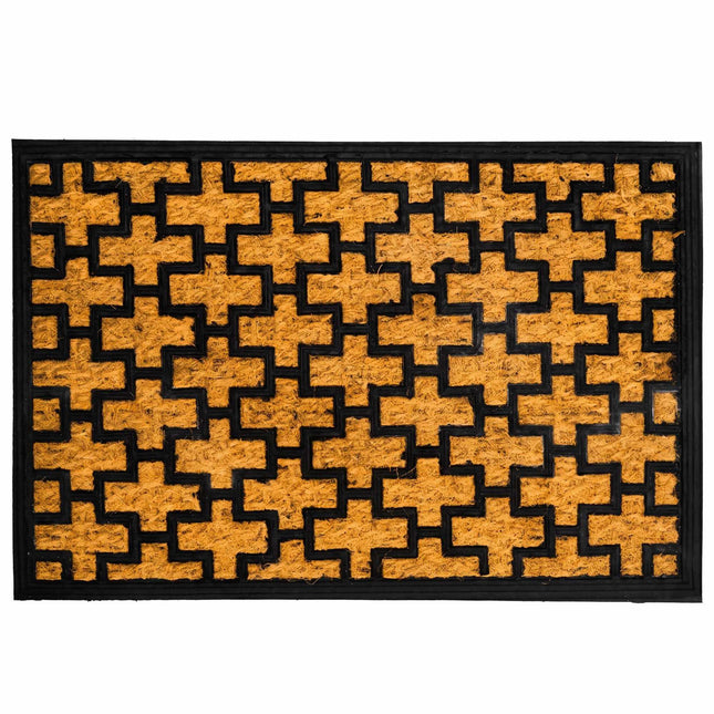 Covoraș de ușă din cocos și PVC, 60x40 cm, natural și negru