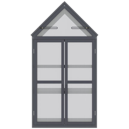 Mini greenhouse, 3-level wooden frame with hinged roof
