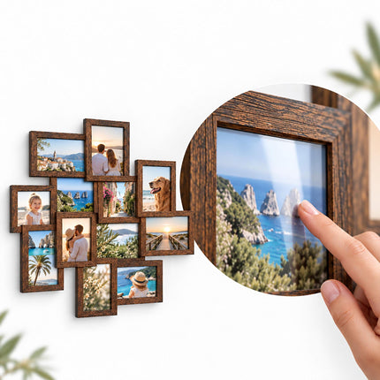 Collage Picture Frame for 12 Photos, 10 x 15 cm, Wall Mounted, Brown