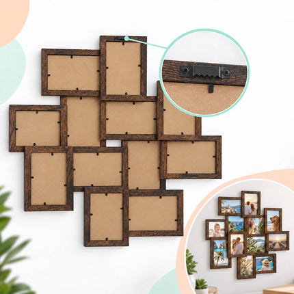 Collage Picture Frame for 12 Photos, 10 x 15 cm, Wall Mounted, Brown