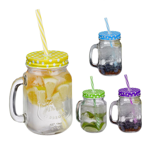Set de 4 pahare colorate cu capace