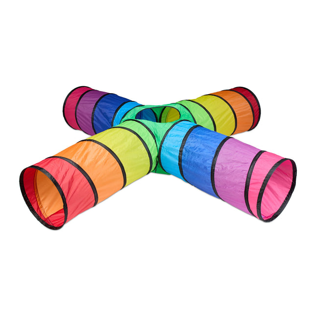Colorful play tunnel with 4 pipes
