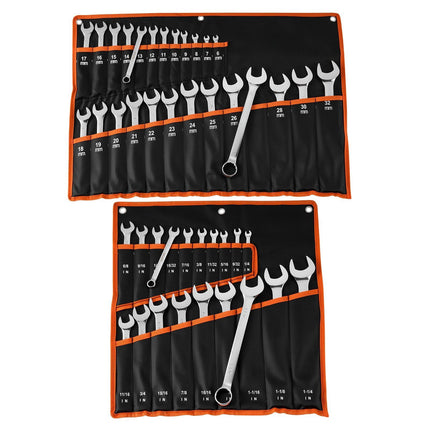 Combination Wrench Set, 44-Piece SAE/Metric, Roll-Up Pouch