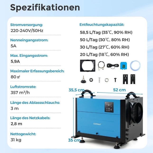 Dezumidificator comercial, 3 moduri, temporizator 24 de ore, capacitate 58 l/zi
