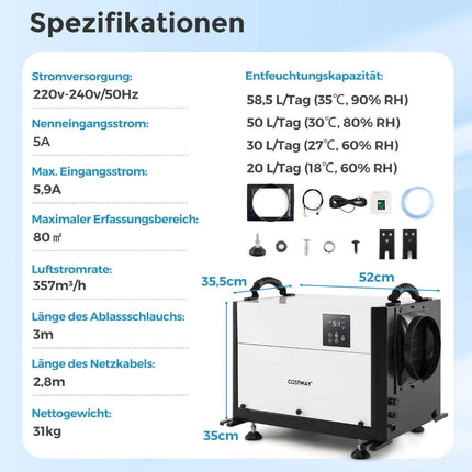 Dezumidificator comercial, 58 l/zi, 3 moduri, temporizator 24 ore