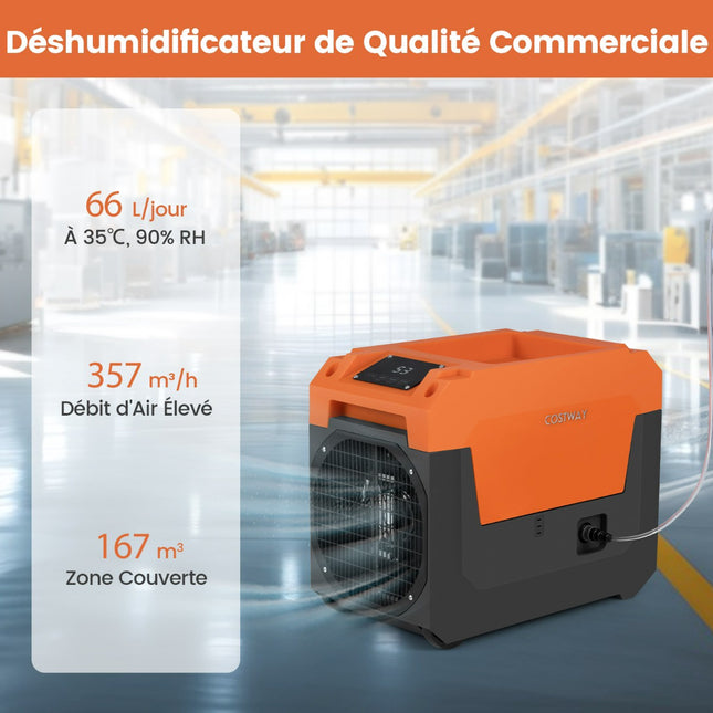 Dezumidificator comercial 66 l/zi, evacuare cu pompă, 167 m²