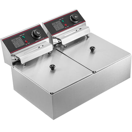 Commercial Double Deep Fryer 5000W, Dual Basket, Stainless Steel