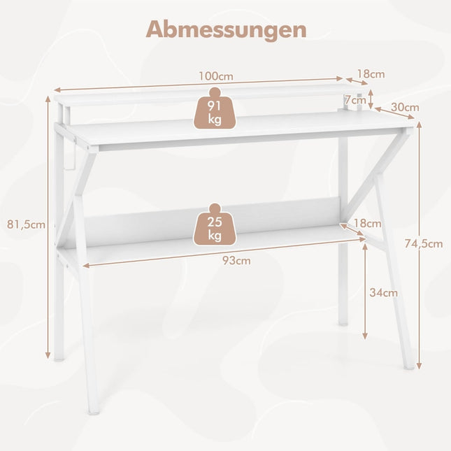 Birou compact cu suport pentru monitor, raft, alb, 100x50 cm