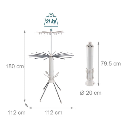 Ușor de rufe rotativ compact cu 16 tije extensibile