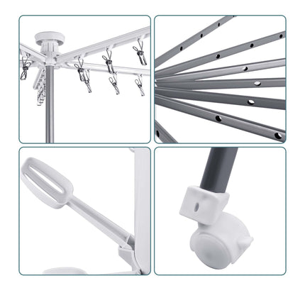Ușor de rufe rotativ compact cu 16 tije extensibile