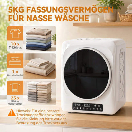 Uscător de rufe compact cu ventilație, 5 kg, 1000 W, alb