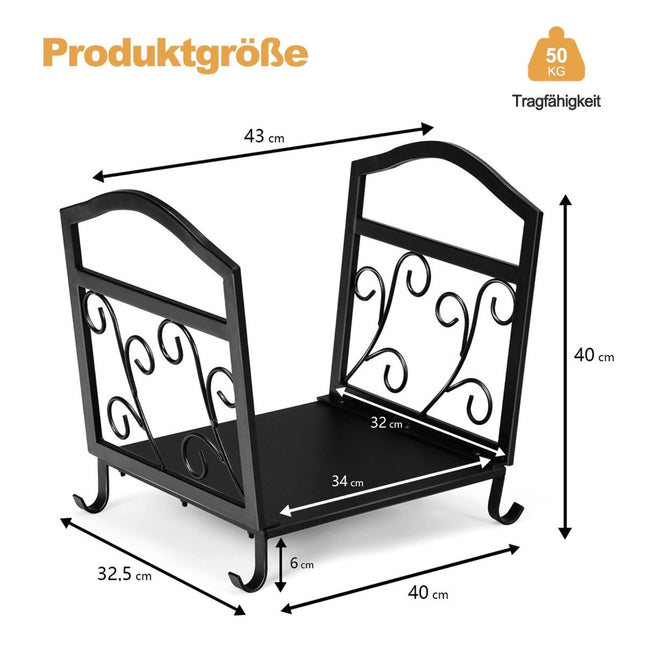 Suport metalic compact pentru lemn de foc cu picioare ridicate si modele elegante suport decorativ din lemn negru