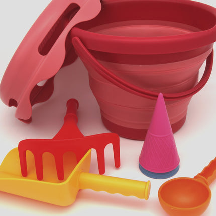 Compactoys Găleată de plajă cu nisip Jucării 7 în 1, Roșie