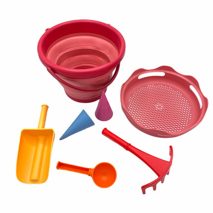 Compactoys Găleată de plajă cu nisip Jucării 7 în 1, Roșie