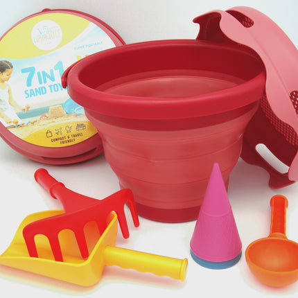 Compactoys Găleată de plajă cu nisip Jucării 7 în 1, Roșie