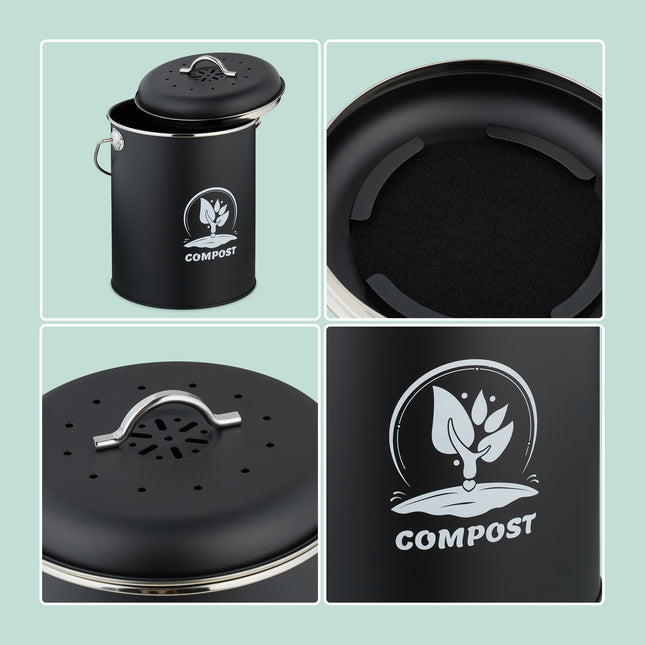 Coș de compost cu filtru de mirosuri, capacitate de 5,5 litri