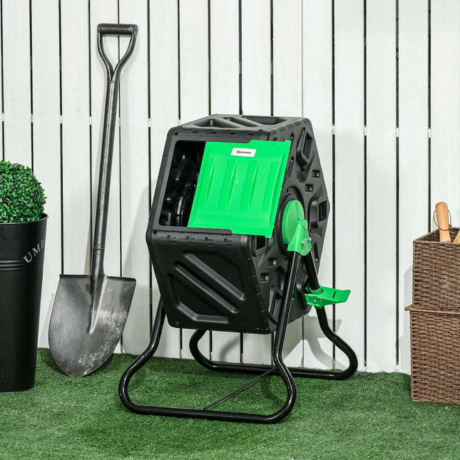 Composter 65 litri, 60x49x77cm composter rapid rotativ din plastic, termocompostator rezistent la intemperii cu sistem de ventilatie, capac, composter de gradina, recipient de compost pentru gradina, bucatarie, balcon