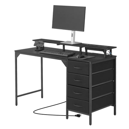 Computer Desk 120 cm with LED Lights, Power, 4 Drawers