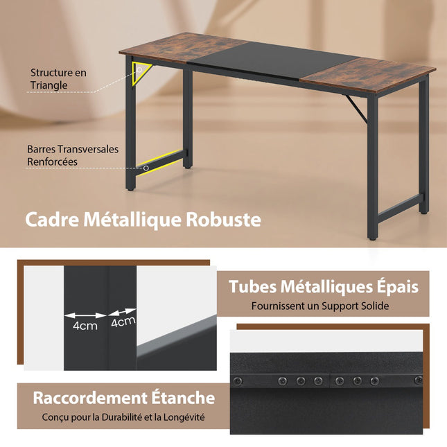 Birou de calculator 160 x 60 cm, cadru metalic, industrial