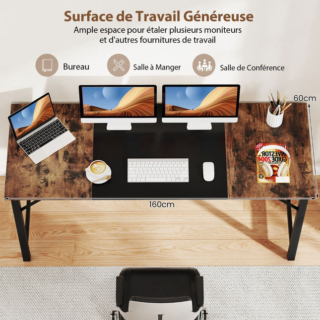 Birou de calculator 160 x 60 cm, cadru metalic, industrial