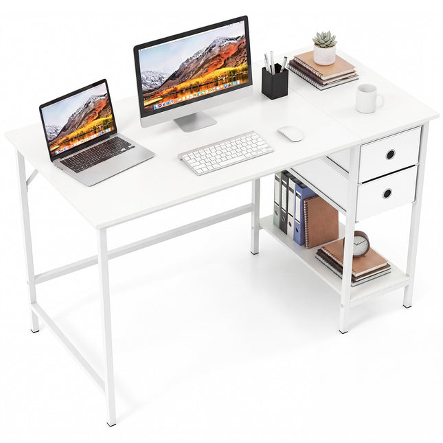 Birou de calculator cu 2 sertare, raft, cârlig, 120x60 cm, alb