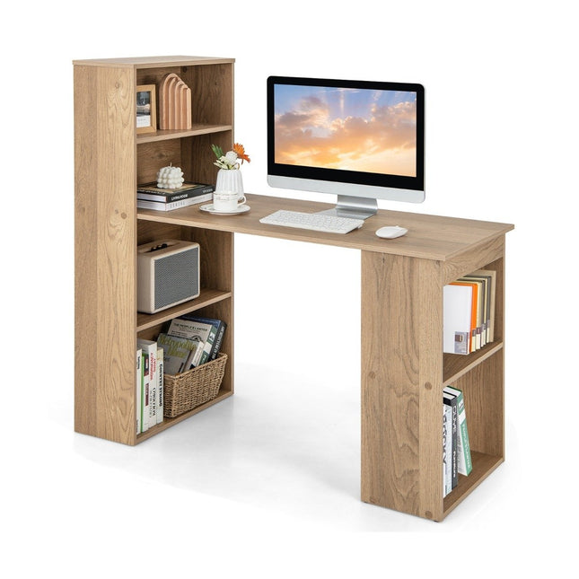 Birou pentru computer cu 6 rafturi - finisaj lemn natural