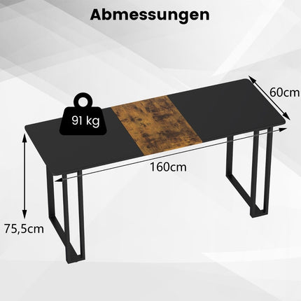 Birou pentru computer cu cadru metalic, 160x60 cm, maro