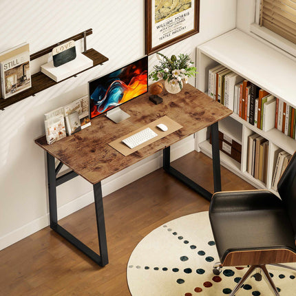Computer Desk with Steel Frame 120 x 60 x 76 cm, Rustic Brown, Black
