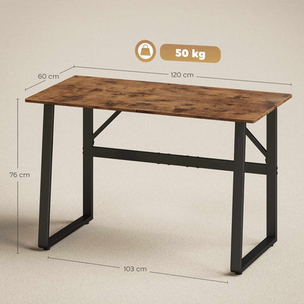 Computer Desk with Steel Frame 120 x 60 x 76 cm, Rustic Brown, Black