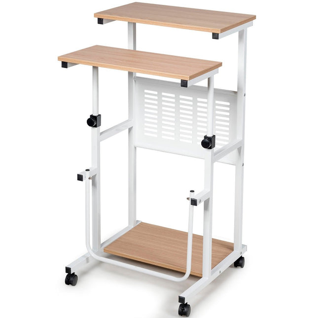 Masa computer Masa de birou 2 in 1 cu blat reglabil pe inaltime 55 x 53 x 98 cm natural + alb