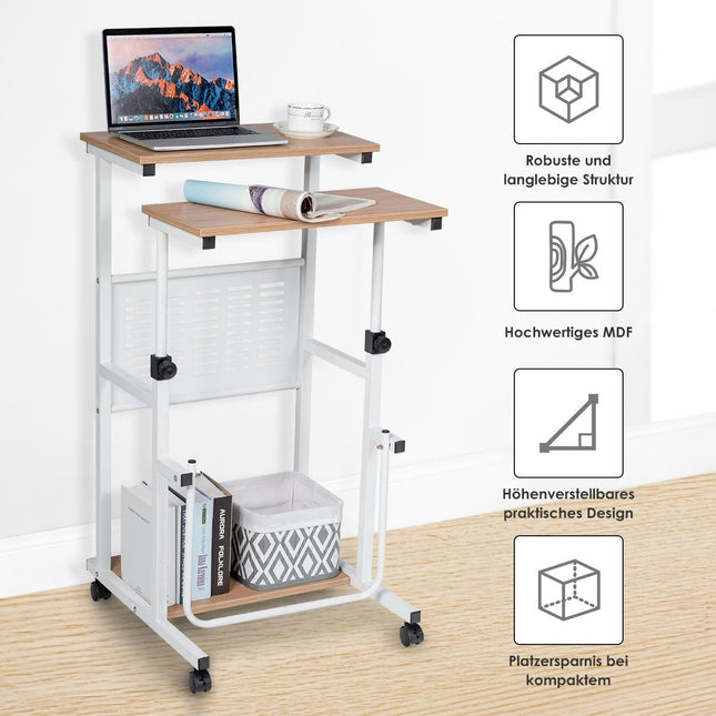 Masa computer Masa de birou 2 in 1 cu blat reglabil pe inaltime 55 x 53 x 98 cm natural + alb