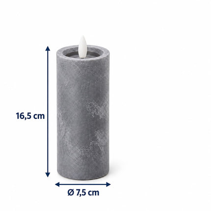 Concrete-Effect LED Candles with Flicker Light, Set of 4, Grey, Timer