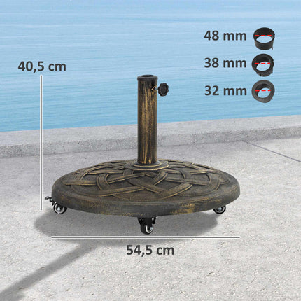 Suport de umbrelă din beton cu roți, compatibil cu tije de 32/38/48 mm