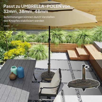 Suport de umbrelă din beton cu roți, compatibil cu tije de 32/38/48 mm