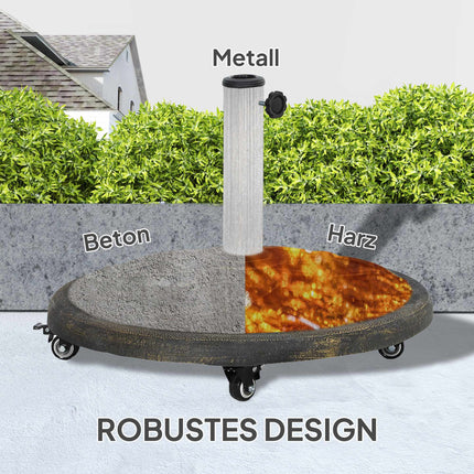 Suport de umbrelă din beton cu roți, compatibil cu tije de 32/38/48 mm