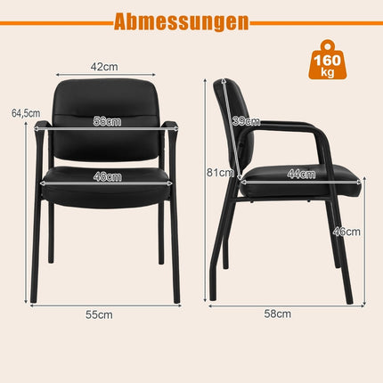 Set de 2 scaune de conferință – Căptușite, cu cotiere, cadru metalic