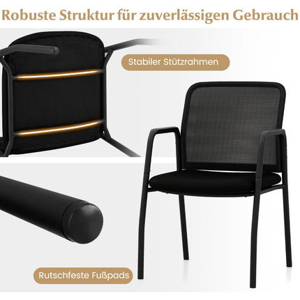 Set de 2 scaune de conferință cu cotiere, negre, capacitate 150 kg