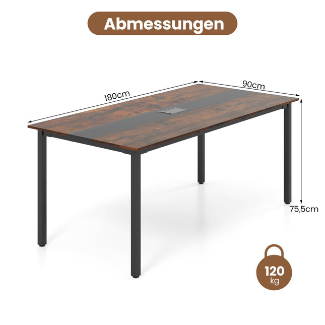 Masă de conferință 180x90 cm pentru 8-10 persoane, sistem de gestionare a cablurilor
