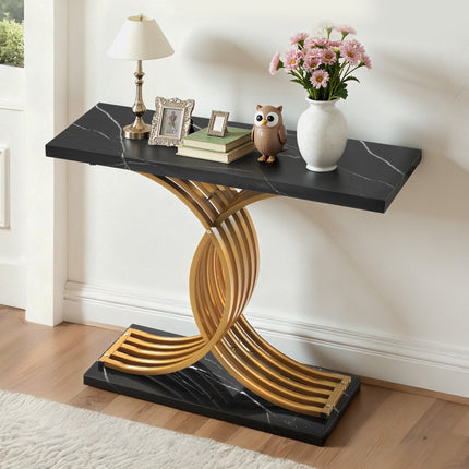 Console Table, 100 cm Narrow Wood Top, Metal Legs