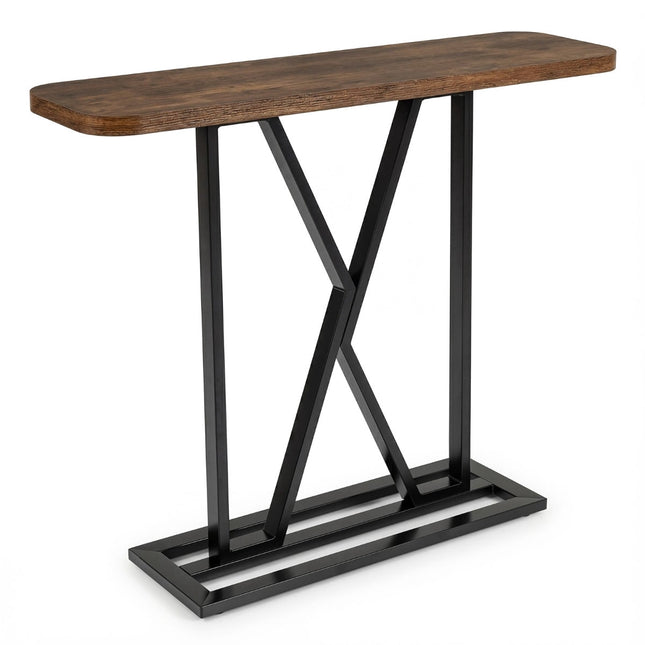 Masă consolă 100 cm, maro rustic, cadru metalic