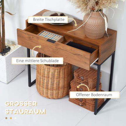 Industrial console table with drawer - Steel & Nature, 80x30x76 cm