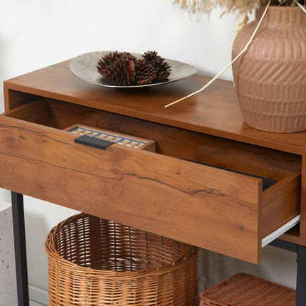 Industrial console table with drawer - Steel & Nature, 80x30x76 cm
