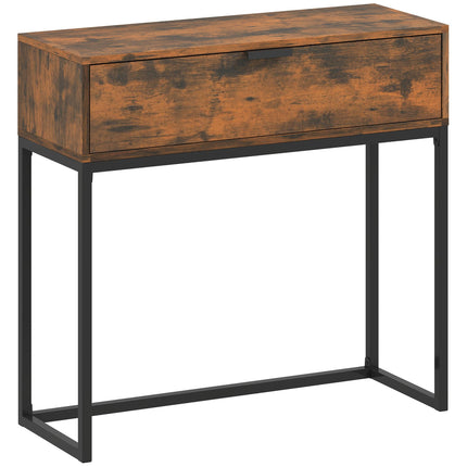 Masă consolă cu sertar, design industrial, 80x30x76 cm, neagră