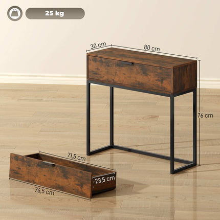 Masă consolă cu sertar, design industrial, 80x30x76 cm, neagră