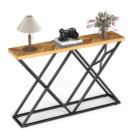 Masă consolă cu bază metalică geometrică, 140 cm